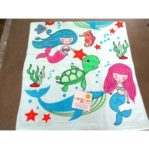 Surf & Sand Kassafina Large Beach Towel Mermaid Turtle Whale 100% Cotton $58 - Picture 2 of 6